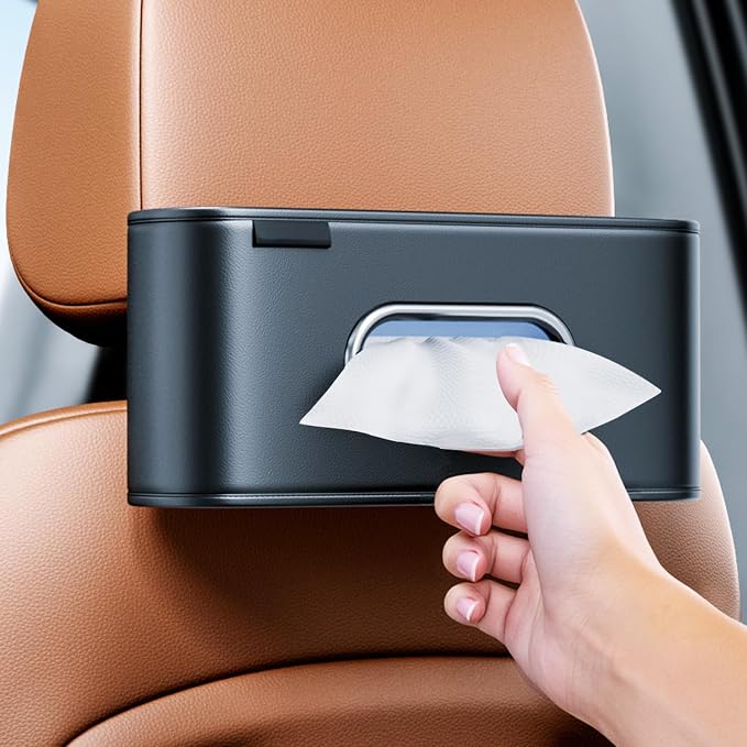 Car Tissue Holder, Car Kleenex Holder Fits 100-160 Count | Premium PU Leather,Keep Tidy,Universal,Large tissue box,Backseat Car Napkin Holder,Tissues Dispenser for Car,Black by MTGOCHA
