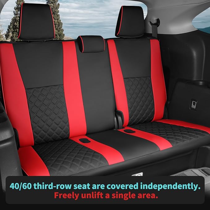 Custom Seat Covers for Toyota Highlander 2020-2024 8Seats BlackRed | faux leather, 2nd row 40/60 split bench, waterproof, breathable, airbag compatible, stain resistant, easy install - Image 4