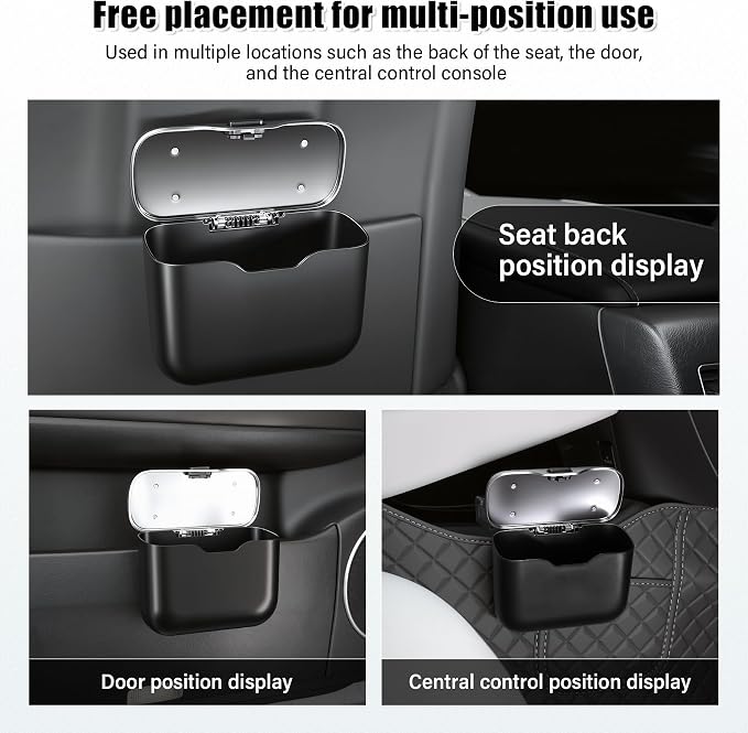 UYYE Car Trash Can, Car Garbage Bin with Lid & Handle - Leak-Proof Mini Trash Can for Car, Truck, SUV - Essential Car Accessories for Organization (Black) - Image 4