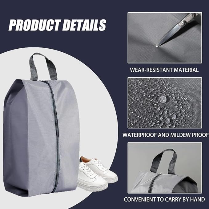5Pcs Large Travel Shoe Bags Portable Travel Gifts Shoe Organizer with Zipper Closure, Waterproof Nylon Shoe Storage Organizer with Handle Travel Bags For Men and Women, Grey - Image 4