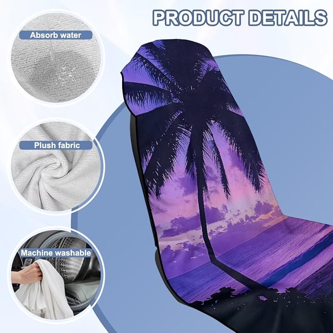 Beach Palm Tree Towel Seat Covers for Cars Front Seat Towel Cover | Tropical Palm Tree Sweat Seat Cover Protector with Storage Bag Car Interior Accessories for Swimming Yoga Beach Towel - Image 6