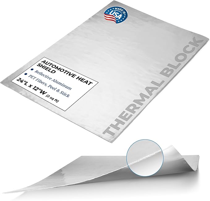 Second Skin Thermal Block Automotive Heat Shield - 1 Sheet 12” x 24” | Peel & Stick Reflective Radiant Heat Barrier with Aluminum & PET Fibers for Firewall, Under Hood & Exhaust, Made in USA by SecondSkin