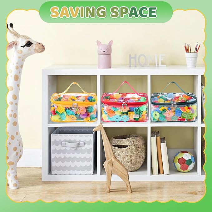 6 Pack Clear Toy Storage Bags, PVC Waterproof Toy Organizer, Colorful | Waterproof PVC, Transparent View, Reusable Zip Bags, Label Tags, for Blocks, Puzzles, Board Games, Travel and Home Storage - Image 5