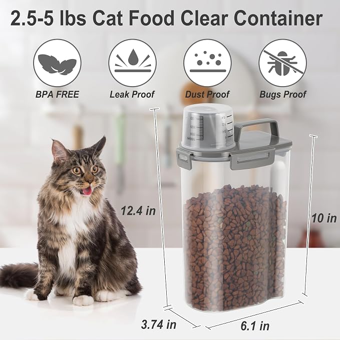 Dog Cat Food Storage Container with Cup (Dark Olive, 2.5L (2 pack)) | Pet Food Pourable Container Airtight with Large Spout, BPA-Free Plastic Food Dispenser for Pet Food, Bird Seed, Rice, Flour - Image 2