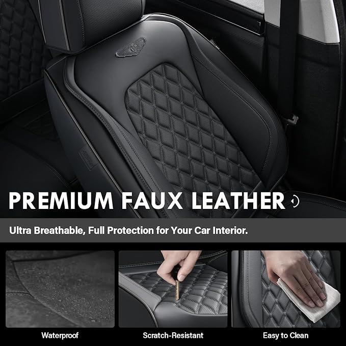 Coverado Front Seat Covers, Waterproof Nappa Leather Anti-Scratch Protectors, Universal Fit for Sedans, SUVs, Pickups, Car Accessories, Waterproof Seat Covers-Black - Image 5