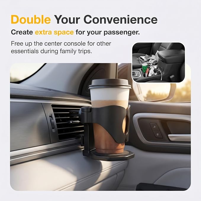 Car Cup Holder, Stable Cup Holder Expander for Car Air Vents, Car Ashtray Holder, Suitable for Sedans SUVs Trucks with Horizontal Blade Vents (Black) - Image 3