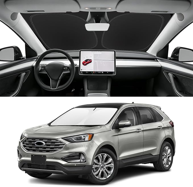 Custom Fit Windshield Sun Shade for Ford Edge 2015-2024 | Blocks UV Rays and Sun Heat, Helps Reduce Interior Temperature, Protects Dashboard from Fading, Folds Easily for Storage by SLOGENTO