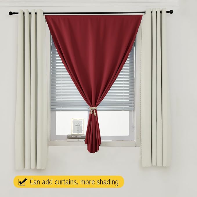 Self Adhesive Curtains, Stick Curtain Blackout Shades Window Cover Curtains for Living Room No Drilling, 47" W X 71" L, Burgundy, 1 Panel - Image 9