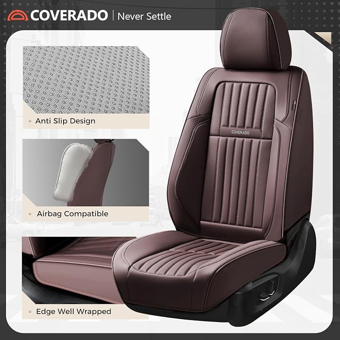 Coverado Car Seat Covers Front Seats, Seat Covers for Cars, Car Seat Protector, 2-Pack Car Seat Cushion Nappa Leather, Waterproof Seat Covers Carseat Cover Universal Fit for Most Cars Trucks(Coffee) - Image 5
