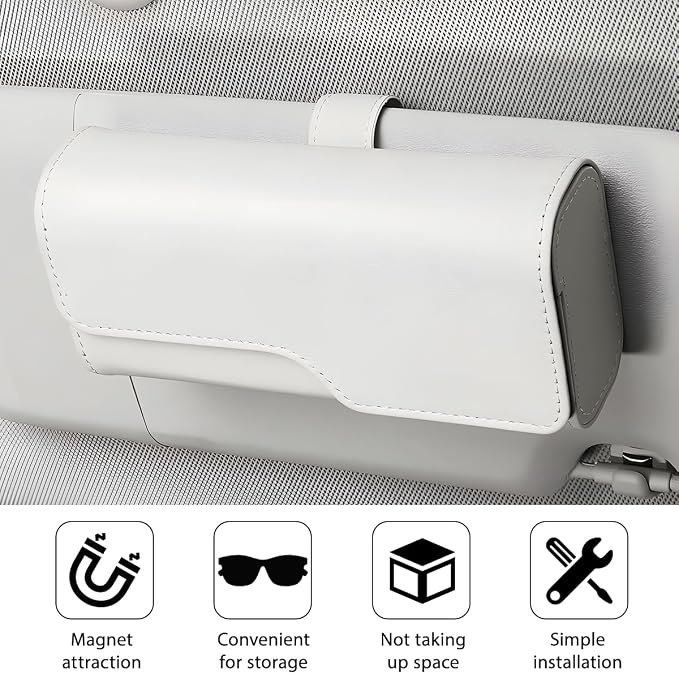Zpana Sunglass Holder for Car Visor, Leather Auto Eyeglasses Sun Visor Organizer Case with Hidden Magnetic Closure, Auto Protective Glasses Storage Box, Universal for SUV RV Truck (Beige) - Image 3