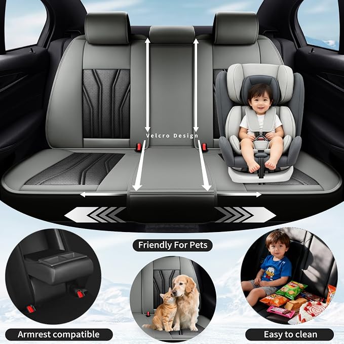 Fit Highlander Premium Leather Car Seat Covers for Toyota Highlander 2007-2025 2026 - Waterproof，Breathable，All-Weather Seat Cushion Protecto & Airbag Compatible, 2 Front Seat Gray&Black - Image 3