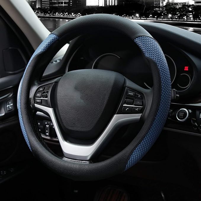 Steering Wheel Cover with Microfiber Leather for Car Truck SUV 15 inch (Blue) - Image 2
