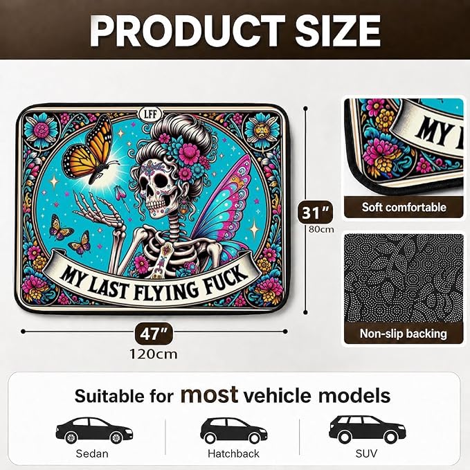 Car Trunk Mat for SUV, 31"x47" Skull Butterfly Cargo Liner Protector | All Weather Universal Cargo Liners for Dogs, Car Accessory for SUVs/Sedan/Wagons, Durable Non-Slip Washable Rear Cargo Mat - Image 2
