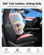 Huidasource Car Seat Covers Front Seats Luxury Nappa Leather, Front Seat Covers with Airbag, Front Storage Pocket, Lumbar Support, Cooling＆Heating, Universal Fit for Most Cars SUV Trucks, Black&Pink - Image 2