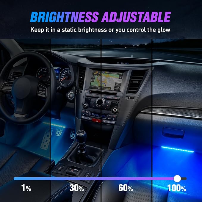 Nilight 4PCS Car Interior Lights RGB Remote Control | 48LED 5V DC Multicolor Music Car Neon Accent Light Strips Under Dash Lighting Kit with Sound Active Function - Image 7