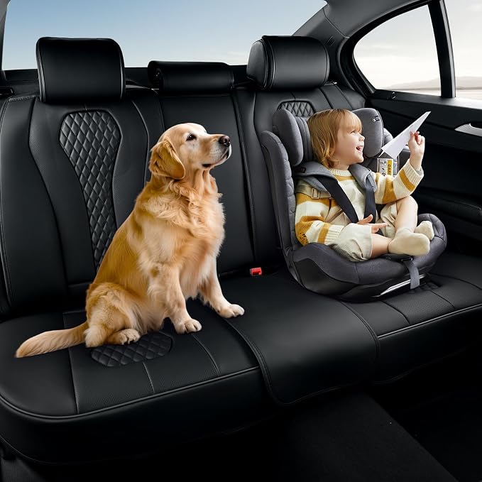Coverado Back Seat Covers, Waterproof Car Protectors, Black Leather Seat Covers, 3-Piece Automotive Seat Covers for Back Seats Universal Fit for SUVs & Cars, All-Weather Protection - Image 3