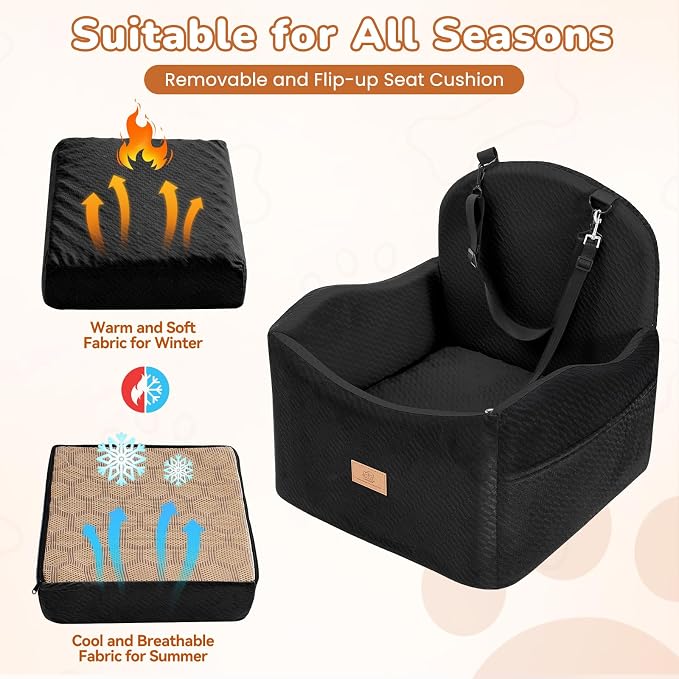 Dog Car Seat for Medium/Small Dogs, Dog Booster Car Seat, Pet Booster Seats Up to 40lbs with Waterproof Layer, 3 Storage Pockets and Safety Belt (Black) - Image 6
