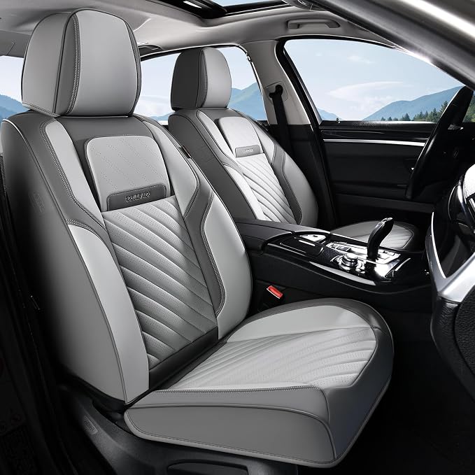Coverado Car Seat Covers Full Set 5 pieces, Luxury Nappa Leather Seat Covers Universal Fit Waterproof Non-Slip Breathable Front & Back Automotive Seat Protectors for Cars, SUVs, Trucks - Image 2
