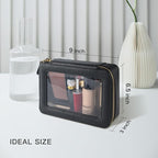 Aveniee Clear Makeup Bag Organizer, Portable Travel Toiletry Cosmetic Bag Case for Women, Heavy Duty Clear Pouch with zipper with Transparent Vinyl Windows & Gold Zippers(Black) - Image 3