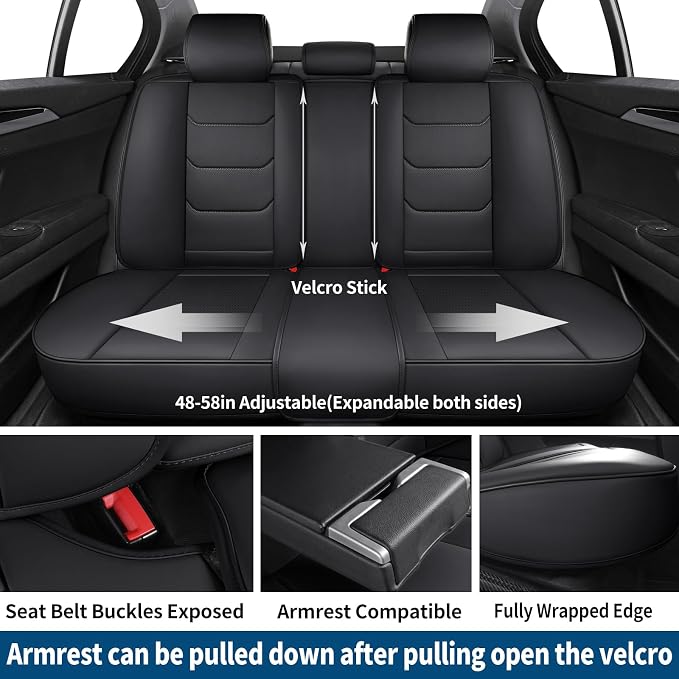 Leather Car Seat Covers Full Set Automotive Seat Protectors | Breathable Waterproof Durable Full Surround & Lumbar Support Design Non-Slip Universal Fit for Most Cars SUV Trucks Van Black - Image 8