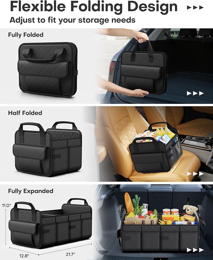HOTOR Trunk Organizer for SUV – Foldable Car Organizers and Storage | 2 Compartments, Large Capacity Car Trunk Organizer Car Accessories for Truck Sedan, Black, 21.7" x 12.8" x 11.0" - Image 5