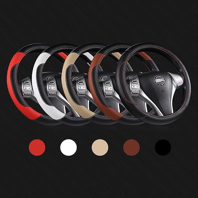 Leather Car Steering Wheel Cover, Universal Fit for Most Cars, White | Microfiber Leather,Non-Slip Breathable Auto Steering Wheel Protector - Image 7