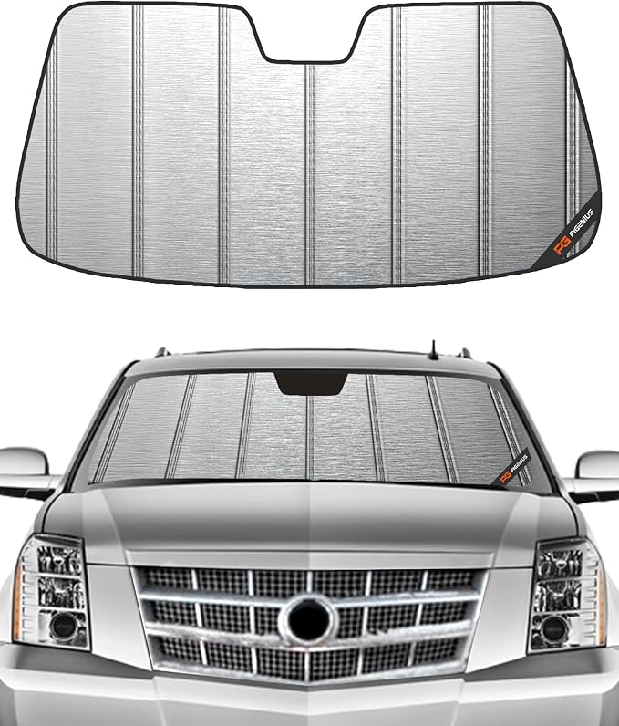 Windshield Sun Shade fits Chevy Silverado GMC Sierra 1500 2014-2018, 2500HD/3500HD 2015-2019, Silverado LD Sierra Limited 2019, Fits Models with Lane Departure Warning,Metallic Silver Finish by Pigenius