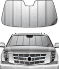 Windshield Sun Shade fits Chevy Silverado GMC Sierra 1500 2014-2018, 2500HD/3500HD 2015-2019, Silverado LD Sierra Limited 2019, Fits Models with Lane Departure Warning,Metallic Silver Finish by Pigenius