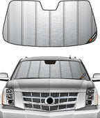 Windshield Sun Shade fits Chevy Silverado GMC Sierra 1500 2014-2018, 2500HD/3500HD 2015-2019, Silverado LD Sierra Limited 2019, Fits Models with Lane Departure Warning,Metallic Silver Finish by Pigenius