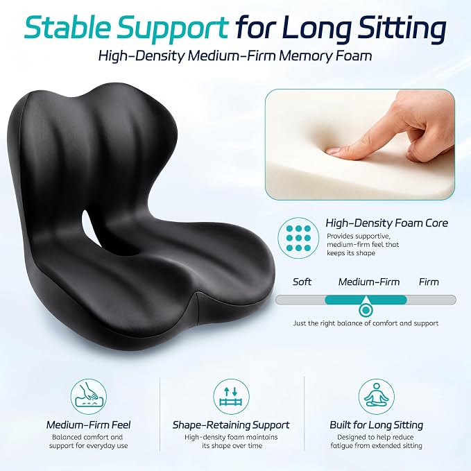 Seat Cushion & Back Support for Tailbone and Lower Back Relief | Higher Back for Stable Lower-Back Support / Dual-Sided Grip Keeps It in Place / Support Without Sinking / Durable / Washable - Image 6