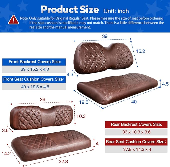 NOKINS Golf Cart Seat Covers 4 Piece Fits Club Car Precedent Standard Seat | Front and Rear Seat Vinyl Covers, Golf Cart Accessories, No Staples(Brown Brown 8438) - Image 5