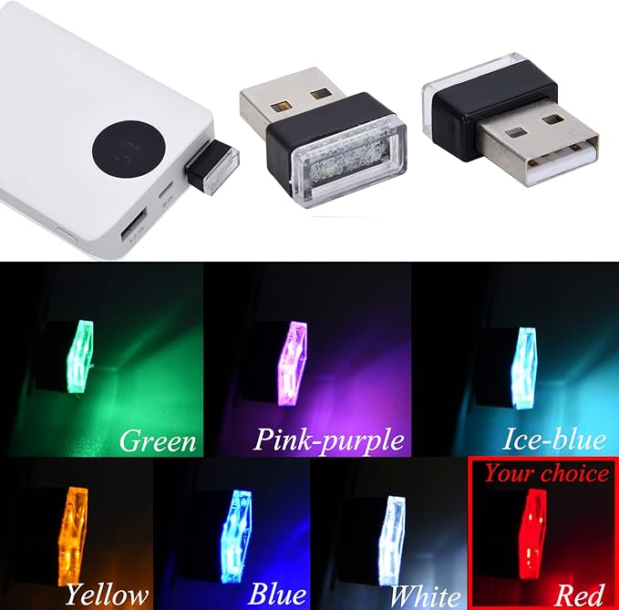 Febrytold Red Universal Mini USB LED Car Interior Ambient 2 Pcs | Resistant to Dust and Splashes, Easy to Clean. The Vehicle Lights up When Powered on and Goes out When Power Is Cut off - Image 5