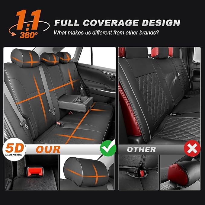 Custom Fit Car Seat Covers for Toyota RAV4 2019-2025 (Gasoline) | LE XLE XLE Premium Limited(Not for Hybrid RAV4 ),Full Set Full Coverage Faux Leather Black - Image 6
