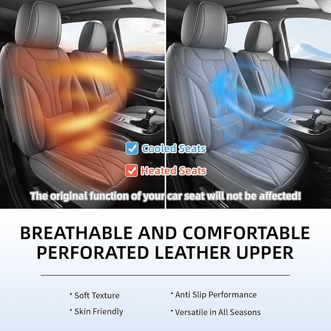 HChengkikz Car Seat Covers Front Seats, Waterproof Faux Leather (Gray) | Memory Foam Lumbar Support, Airbag Compatible, Universal Fit for SUV Truck Pickup Sedan - Image 8