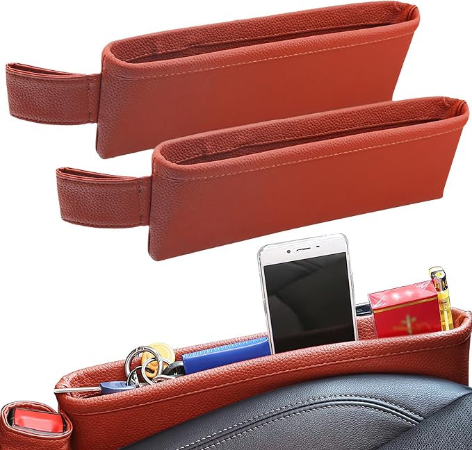 2 Pack Update Car Seat Gap Filler Organizer Leather Console Storage Box Front Side Pocket Seats Organizers Filler Interior Car Accessories for Phone Wallet Coin Key Sunglasses (Brown) by BubabyZZ