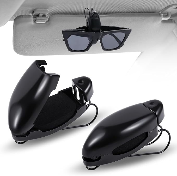 Frienda 2 Pieces Car Sunglasses Visor Clips Holder, Black | Eyeglass Mount for Sun Shade, Car Glasses Organizer, Universal Vehicle Fit, Spring Clip Design, Secures Frames by Frienda
