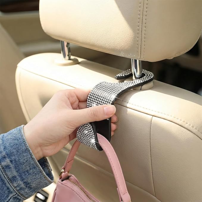 4PCS Bling Car Seat Headrest Hooks, Crystal Rhinestone Vehicle Back Seat Hanger Holder, Auto Interior Headrest Hanging Storage Organizer for Purse Handbag Coat, Universal Fit (Orange) - Image 6