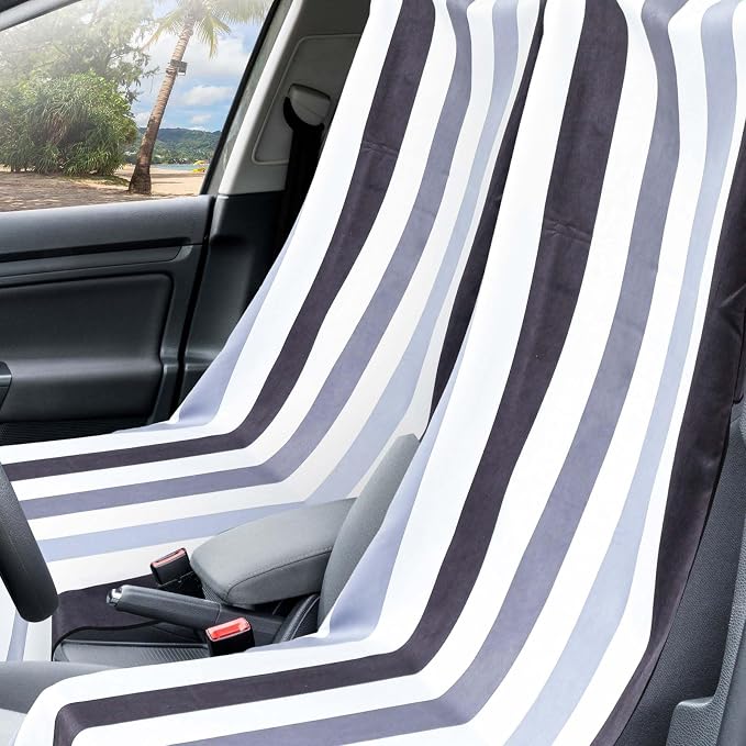 2 Pack Car Seat Towel Cover with Storage Bag, Black Vertical Stripes | 63 x 32 in Car Towel Seat Cover Non Slip Waterproof, Gym Workout Swimming Running, Machine Washable Sweat Absorbent Protector - Image 3