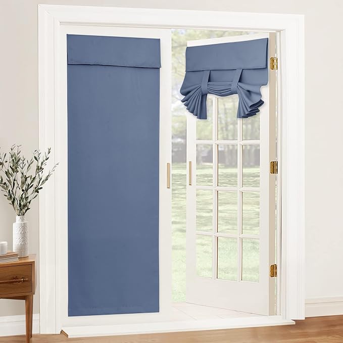 RYB HOME Blackout Door Curtain for Patio Front Tricia French Door Window | Thermal Insulated, Self Adhesive, Privacy, For Patio Kitchen Front Entry Front Back Door Glass Window, W30 x L72, 1 Panel by RYBHOME