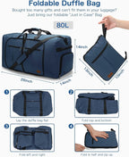 80L EXTRA LARGE Duffle Bag for Travel, 26" Foldable Travel Duffel Bag with Shoe Compartment for Men Women, Waterproof & Tear Resistant (Dark Blue, EXTRA LARGE, 80L) - Image 2