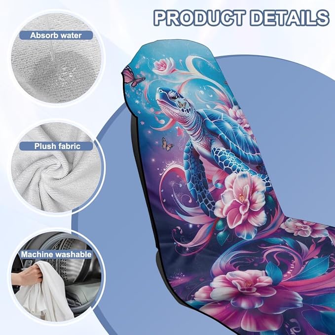 Sea Turtle Floral Car Seat Towel with Storage Bag Sweat Auto Interior Seat Protector Animal Sea Turtle Car Interior Accessories Driver Seat Cushion Towel Cover Automotive Seat Cushion Pads - Image 6