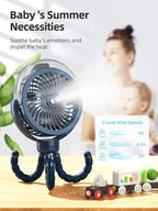 Misting Stroller Fan, 6000mAh Battery Operated Portable Fan with Light & 360° Pivoting, Personal Cooling Fans with Flexible Tripod for Baby, Office, Travel,Treadmill,Outdoors (Dark Blue) - Image 5