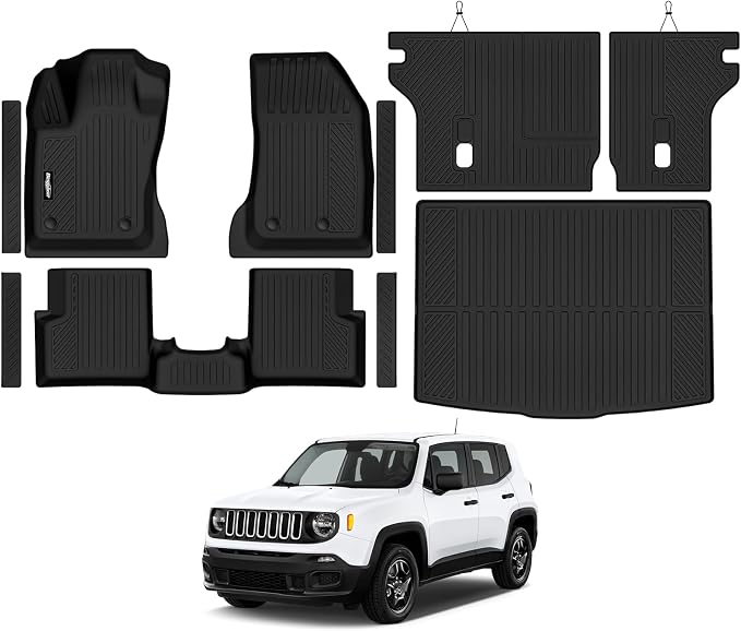 Floor Mats for 2015-2025 2026 Jeep Renegade Accessories | (Fit Cargo Floor in Upper Position)Trunk Mat & Backrest Mat & Door Sill Guard All Weather TPE Protector Full Set Floor Liners by Bingoliner