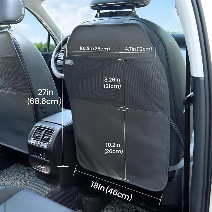 Viaviat Car Seat Protector Large Kick Mat 2 Pack Durable Water Resistant Auto Seat Back Covers with 2 Mesh Pockets Protection Against Dust Mud Scratches (Dark Gray, 2-Pack) - Image 3