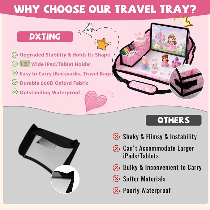 Kids Travel Tray for Car Seat, Toddler Car Seat Activity Tray, Kids Carseat Lap Table, Road Trip Essentials for Airplane, Lap Desk for Kid Roadtrip Activities, Butterfly - Image 4