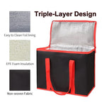 Bodaon 2-Pack Insulated Reusable Grocery Shopping Bags, X-Large Picnic Cooler Bag with Zipper Zippered Top Cold, Black with Red Edge - Image 5
