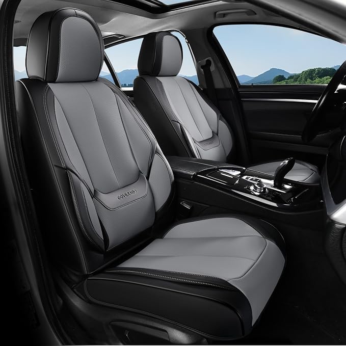 Coverado Seat Covers, Car Seat Covers Front Seats, Car Seat Cover, Car Seat Protector Waterproof, Car Seat Cushion Leather, Seat Covers Carseat Cover Universal Fit for Most Cars Black-Gray by COVERADOAUTO