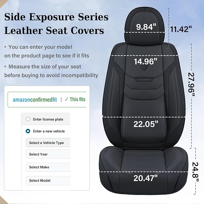 Coverado Leather Seat Covers for Cars, Car Seat Covers Full Set, Breathable Car Seat Protector with Lumbar Support, Black Seat Covers, Front and Back Waterproof Seat Cover Universal Fit for Most Cars - Image 7