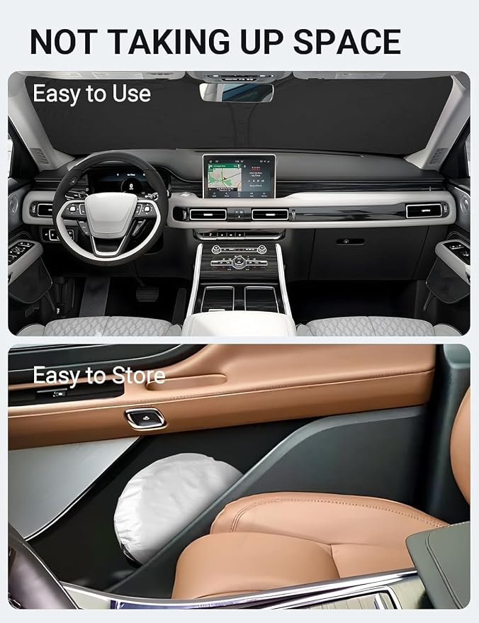 Proadsy Custom Fit Car Windshield Sun Shade for 2020-2026 Lincoln Aviator | 240T Heat Shield, Drops Temp 54°F, Blocks 99% UV, Prevents Dashboard Cracking, Summer Parking & Beach Trips, Easy Twist-Fold - Image 9