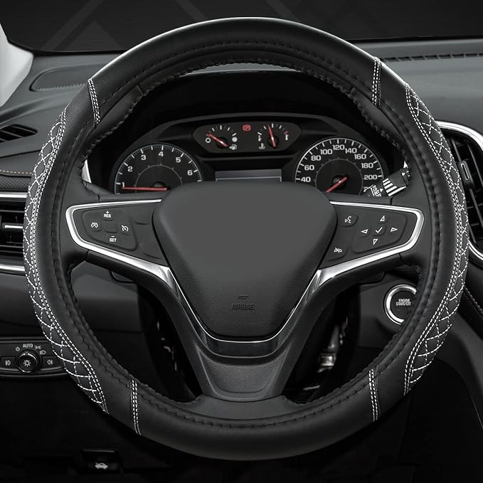 West Llama Customized Auto Car Steering Wheel Cover for Toyota Rav4 Corolla Camry Highlander (Diamond Quilted-Black+Gray-Standard Size) - Image 8